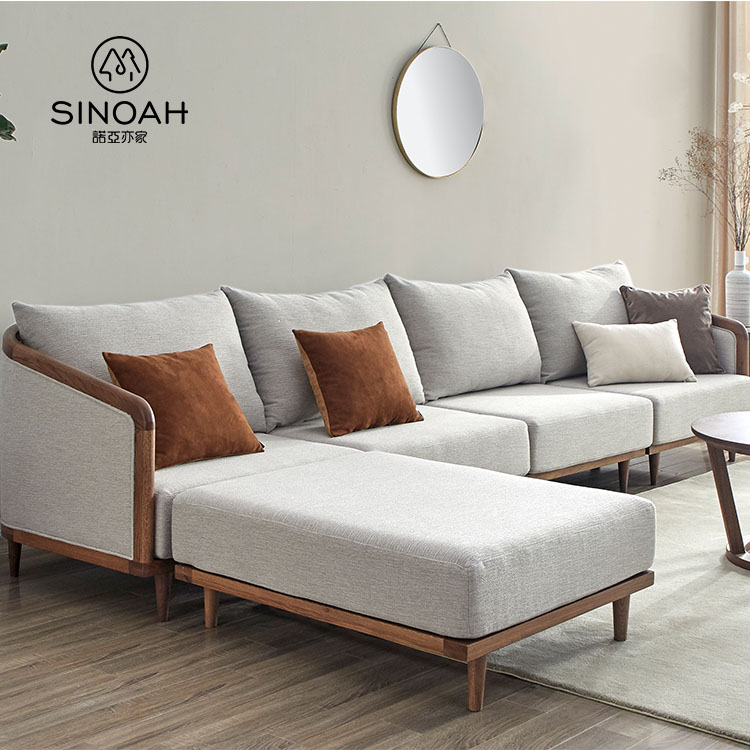 Sofa Kayu Ek Bentuk L Warna Walnut